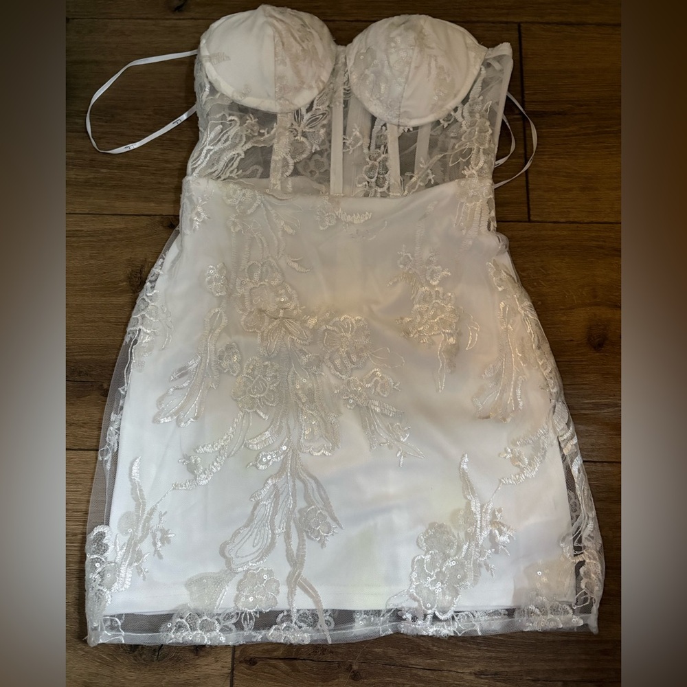 White Strapless Lace Dress
